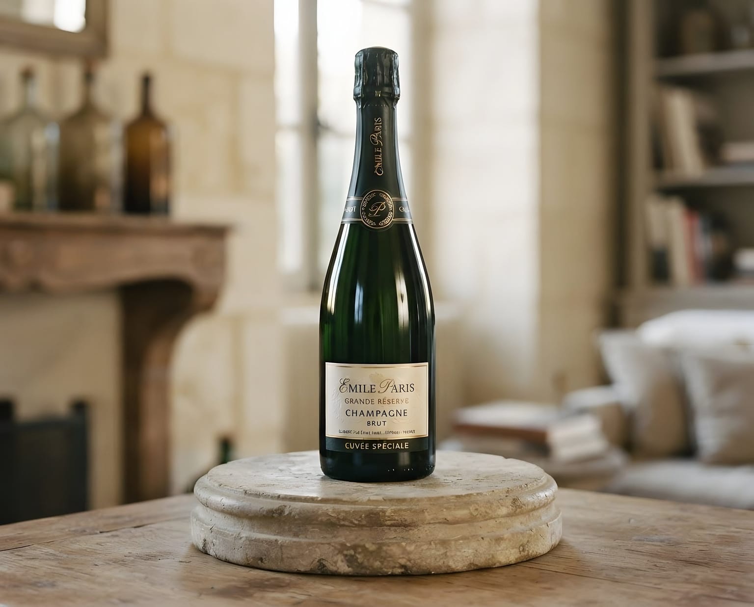 Champagne Emile Paris Grande Réserve, bouteille mise en scène